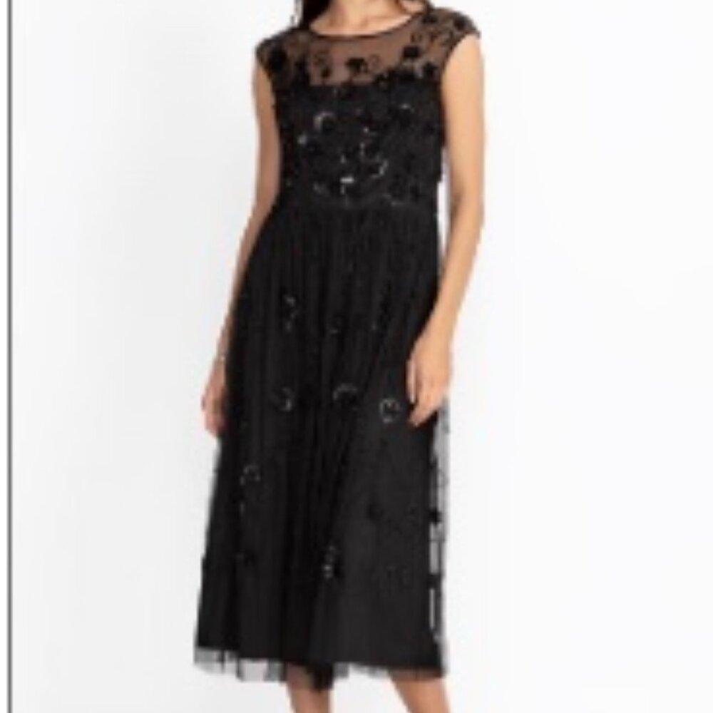 Johnny Was Black Flower Beaded Maxi Dress